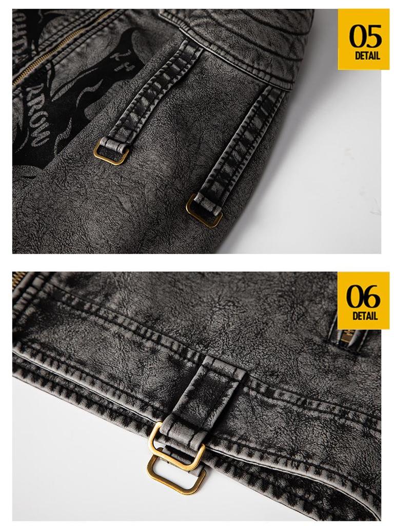 2025 Men's Retro Distressed Motorcycle Leather Jacket - Trendy European American PU Outerwear with Innovative Design