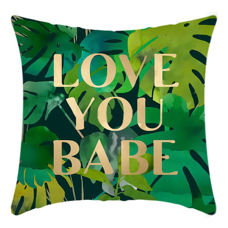 

New Pillowcase with Green Plant Letter Print Pillowcase Imitation Gold Letter Print Pillowcase 45 * 45Cm pillowcase