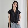 SOFSIL Women's Elegant Lapel Flutter Sleeve Blouse