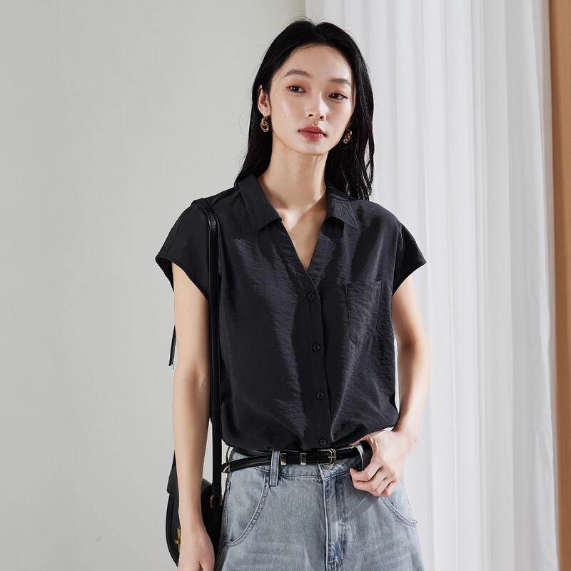SOFSIL Women's Elegant Lapel Flutter Sleeve Blouse