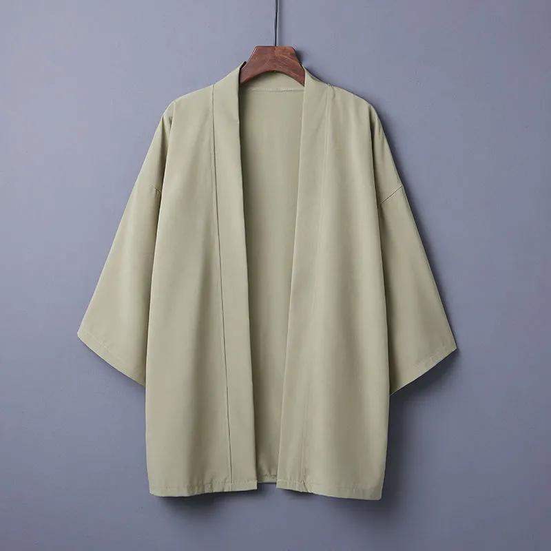 Japanske kimonoskjorter for menn Uformelt åpen søm Lett Yukata mote svart cardigan 3/4-ermet yttertøy til sommerferien