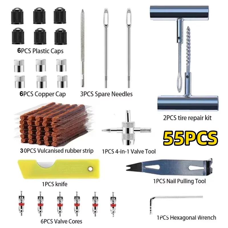 33/57pcs Auto Tire Repair Set Puncture Repair Tools Car Van Motorcycle Bike Emergency Heavy Duty Tubeless Tire Repair Rivet Set