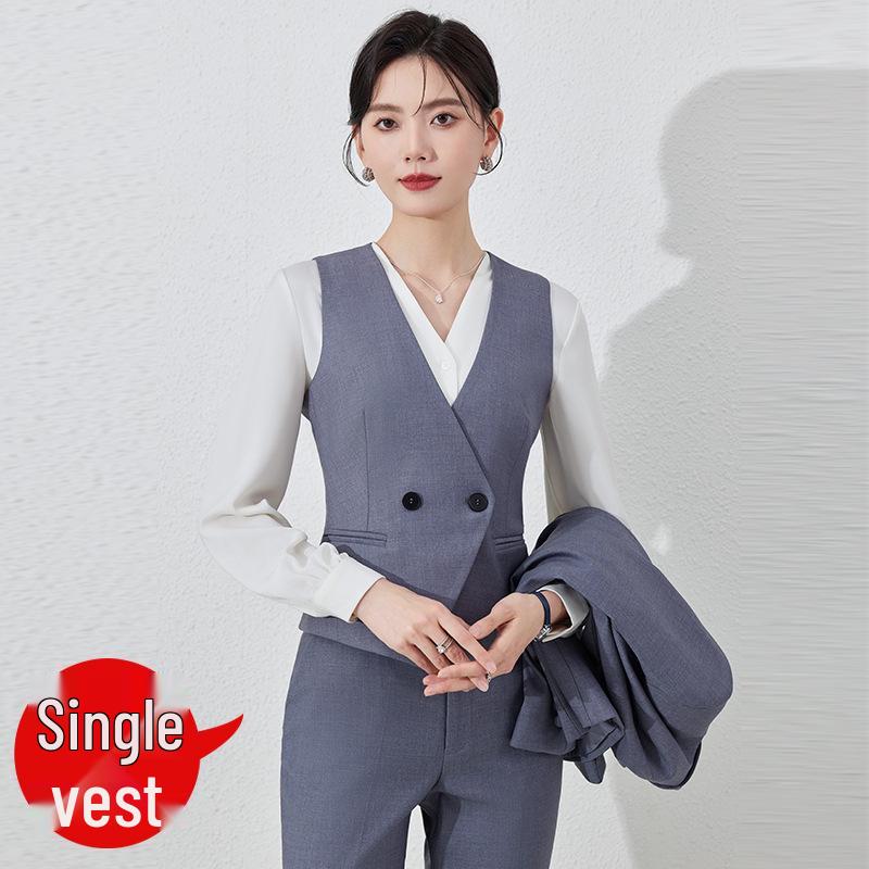 Women's 2024 Black Professional Sleeveless Vest & Pants Set for Hotel Manager