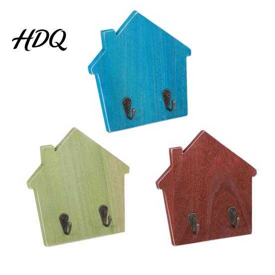 No Damage Wall Mounted Hooks Wood House Shape Storage Hook Strong Traceless Adhesive Decorative Solid Hangers American Style Hanger for Home Entryway