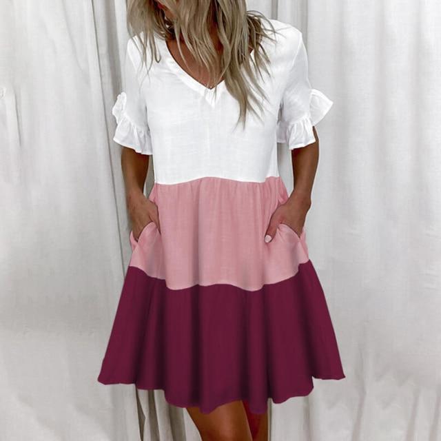 Floral Print Short Sleeve Summer Casual Loose Dress Women Plus Size Loose Suit V Neck 2021