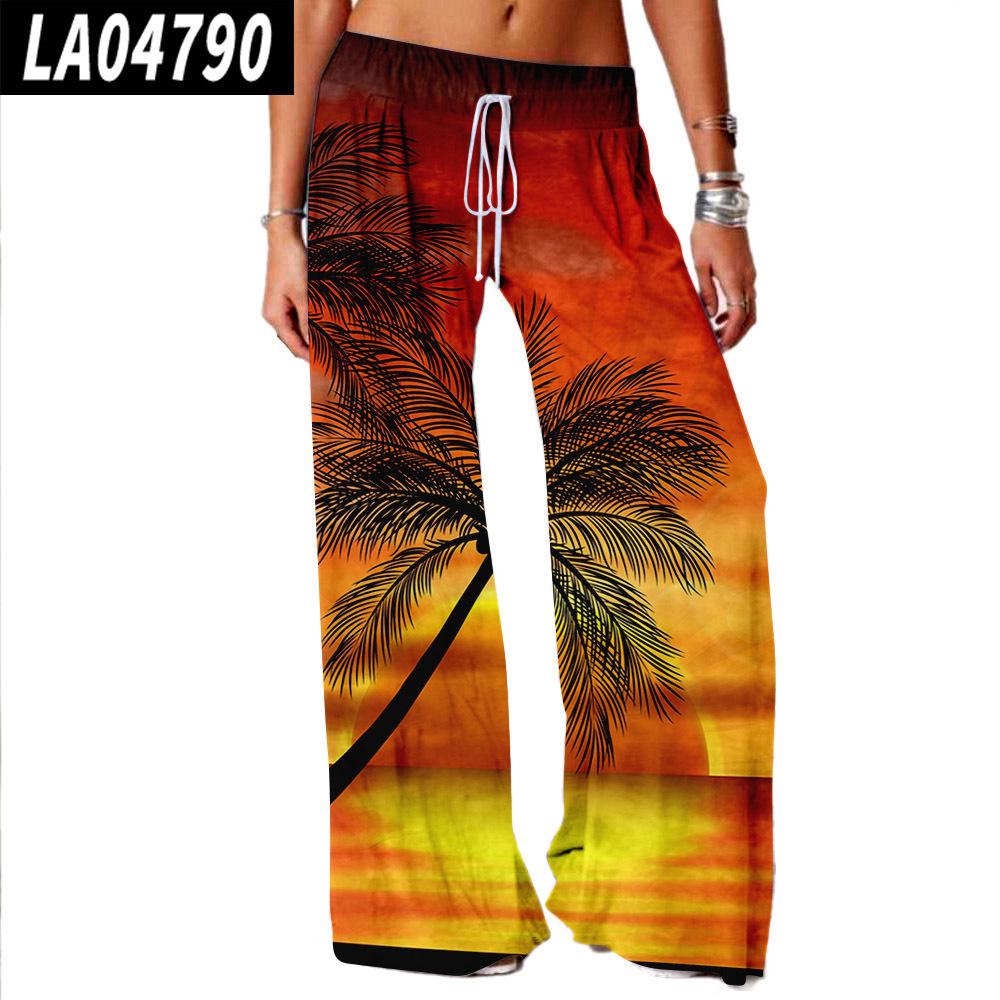 

2021 Plus Size European & American Sunset Print Casual Wide-Leg Pants 4XL