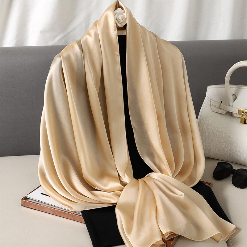 Luxury Gradient Silk Scarf Women Brand Solid Femme Shawls Wraps Bandana Head Foulard Fashion Lady Hijab Wedding Poncho