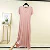 Loose V-Neck Short-Sleeve Modal Nightdress for Plus-Size Women - Spring/Summer Long Slit Skirt Style