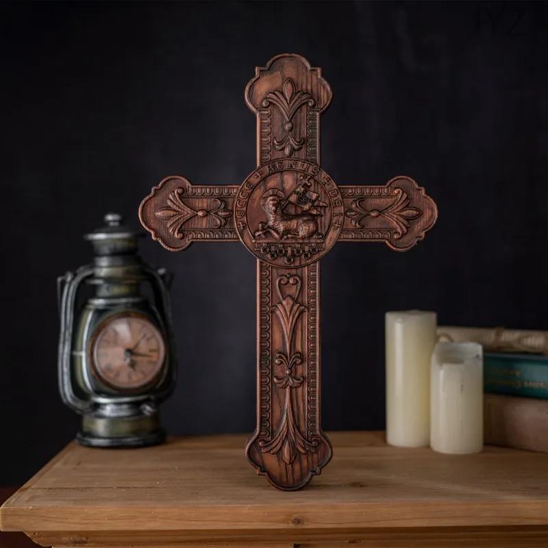 Vintage Cross Wood Carving for Wall Decoration Hanging Church Home Living Gifts