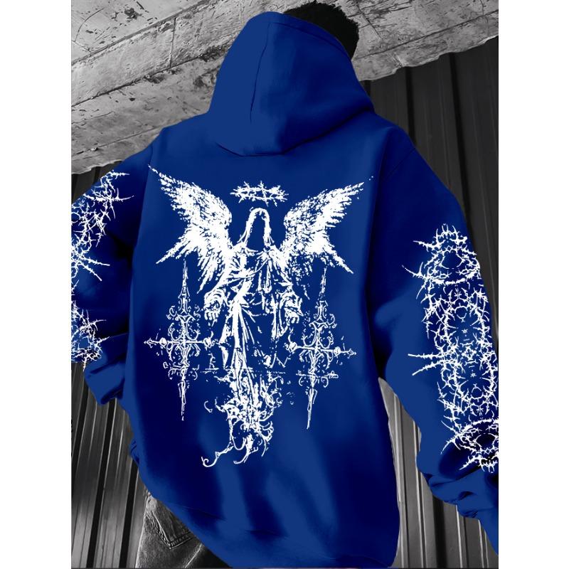 Felpa con cappuccio da uomo Elemento Angelo Stampa Spina Graffiti Stile Streetwear Hip-Hop Punk