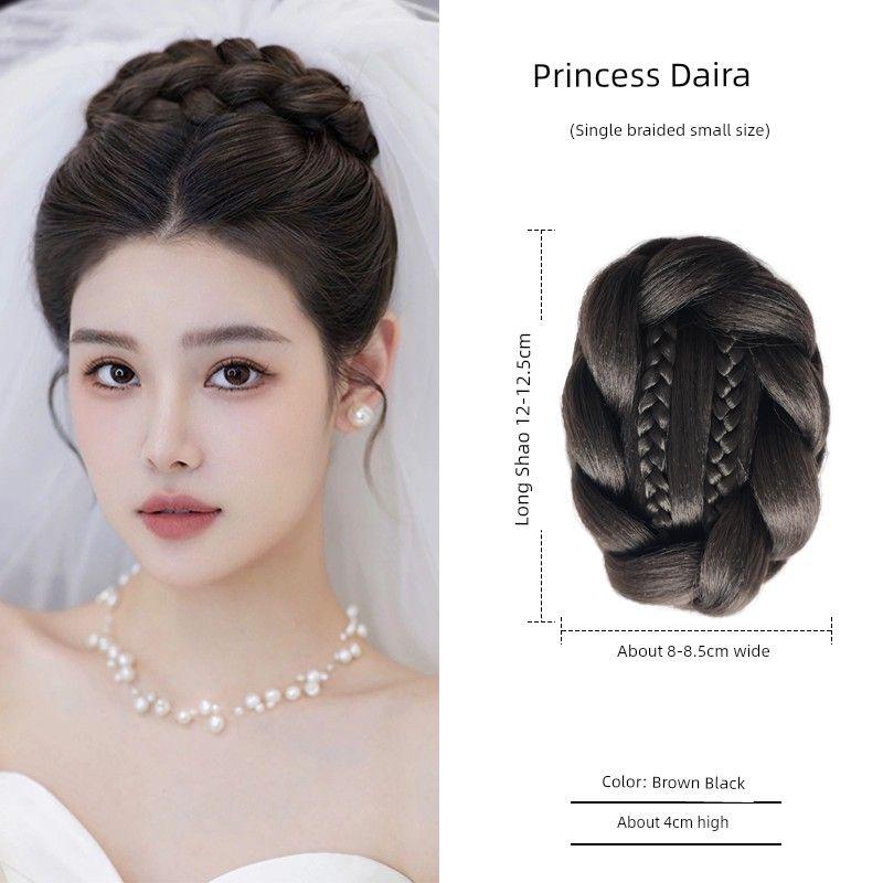 

Han Dynasty Bun Chignon Golden Princess Headdress Wedding Dress Style Hepburn Grip Hair Band Chinese Style Bride Hair Braiding Small size Brown Black (Single Braid)