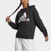Adidas Logo Print Drawstring Hoodie Women Tops Black HR4934