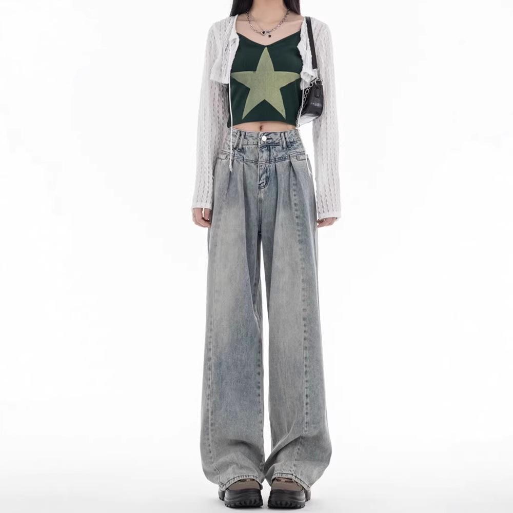 

Autumn 2024 Women s Wide-Leg High-Waisted Slimming Floor-Length Jeans M