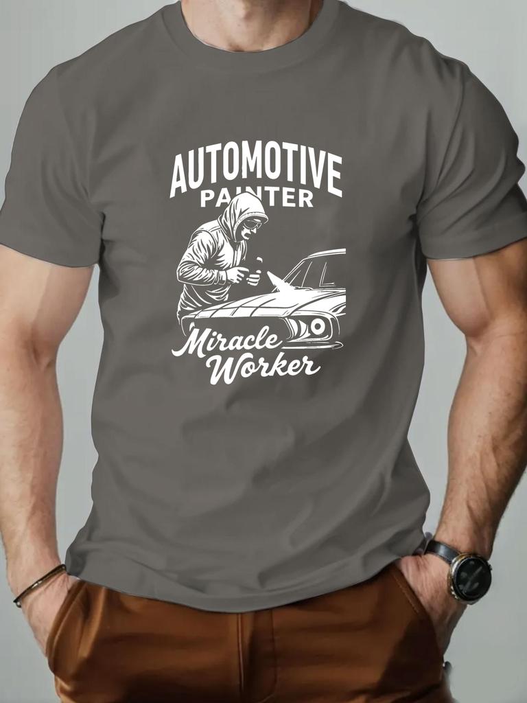 Man‘s T-shirt 100% Cotton Car repair Cartoon Printing Men Round Neck Casual Short Sleeve Summer Breathable Streetwear Top Tees