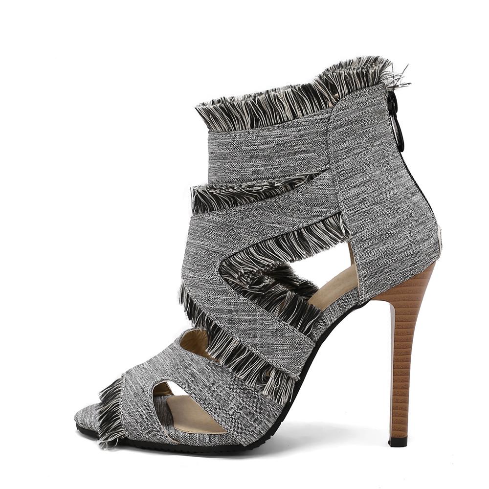 Fashion Summer New Rome Super High Heels Fish Mouth Women's Shoes Sexy Slim Heels Zipper Ankle Strap Denim Sandals Sandalias De Mujer