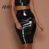 Slimming High Waist Skirt Women Club Faux Leather Skinny Sheath Zipper Closure Solid Knee Length Color Glossy Surface Slim Fit Lady Party Dating