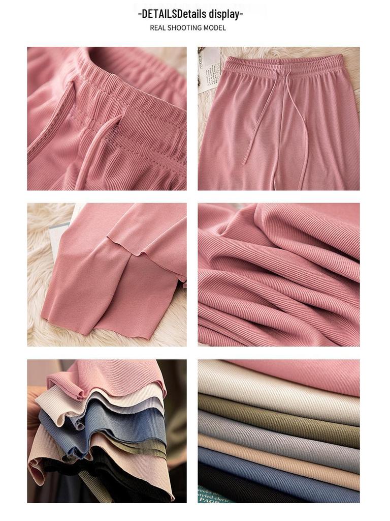 Pantaloni Larghi Estivi da Donna a Vita Alta in Seta Ghiacciata - Modellanti, Drappeggiati, Casual da Studentessa, Vestibilità Larga, Gamba Dritta Stretta.