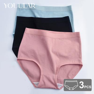 YUOOLAR 3Pcs/Lot M-XXXL Plus Size Cotton Panties for Woman Breathable High Waist Briefs Comfortable Solid Color Underwear Soft Underpants