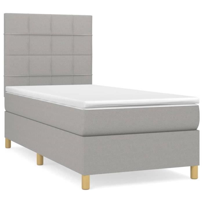3142297 vidaXL Divan Bed and Mattress Light Grey 90x190 Cm Fabric