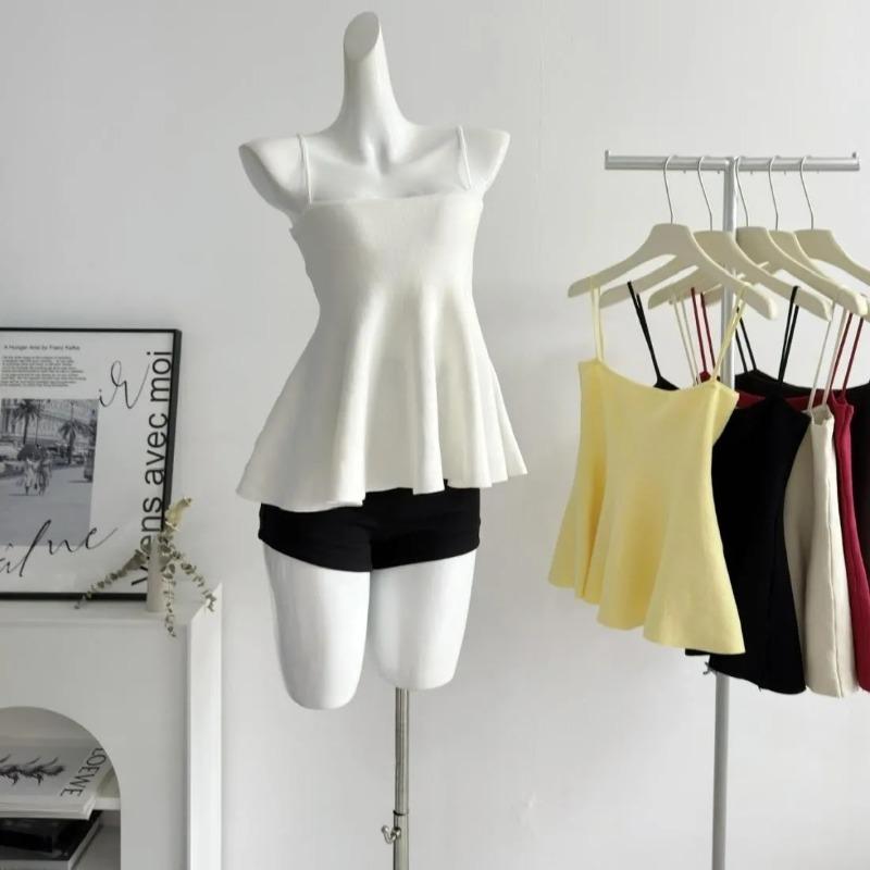 Neues solides Tube Top Camisole Damen Sommer Slim Süßes Mädchen Rock Ärmellos Temperament Gestricktes Top