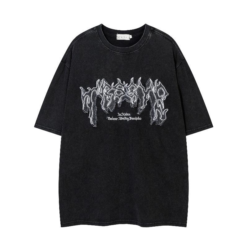

Men S Summer Casual Sports T-Shirt with Heavy, Short Sleeves, Vintage Wash S чёрный