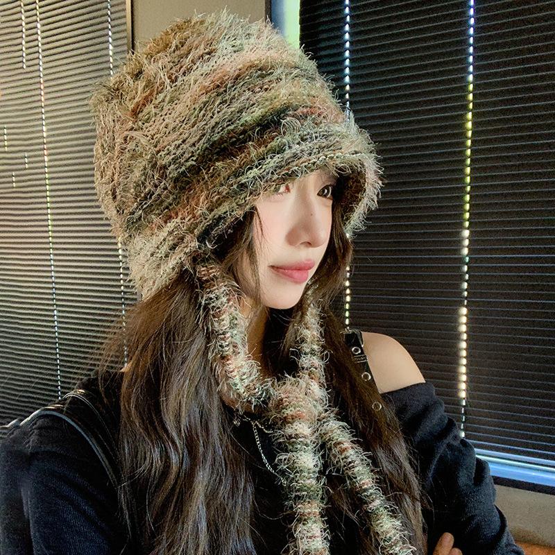 Big Head Wool Pile Hat for Women Lazy Feeling Autumn and Winter Korean Style Face Small Fashion Thickened Warm Knitted Hat