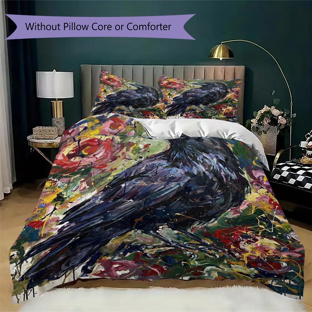 Krähen-Dekorationsmuster Bettwäsche-Steppdecken-Set Steppdeckenbezug Kissenbezug Heimdekoration Geburtstagsgeschenk (1 Bettbezug + 2 Kissenbezüge (ohne Füllung))54