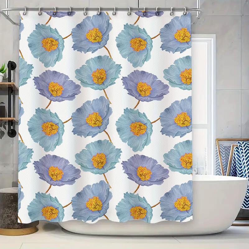 

Bathroom Decor Shower Curtain With Blue Floral Print Modern Bath Accessories For Home Decoration White Waterproof Fabric W60H190(CM)-1 Pcs