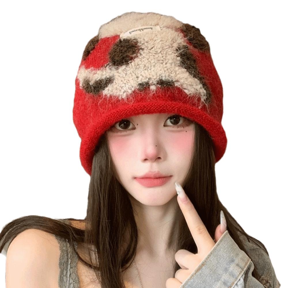Jacquard Slouchy Beanie Hat Ear Protection Earflap Hat Vintage Knitted Beanie Hat Japanese Style