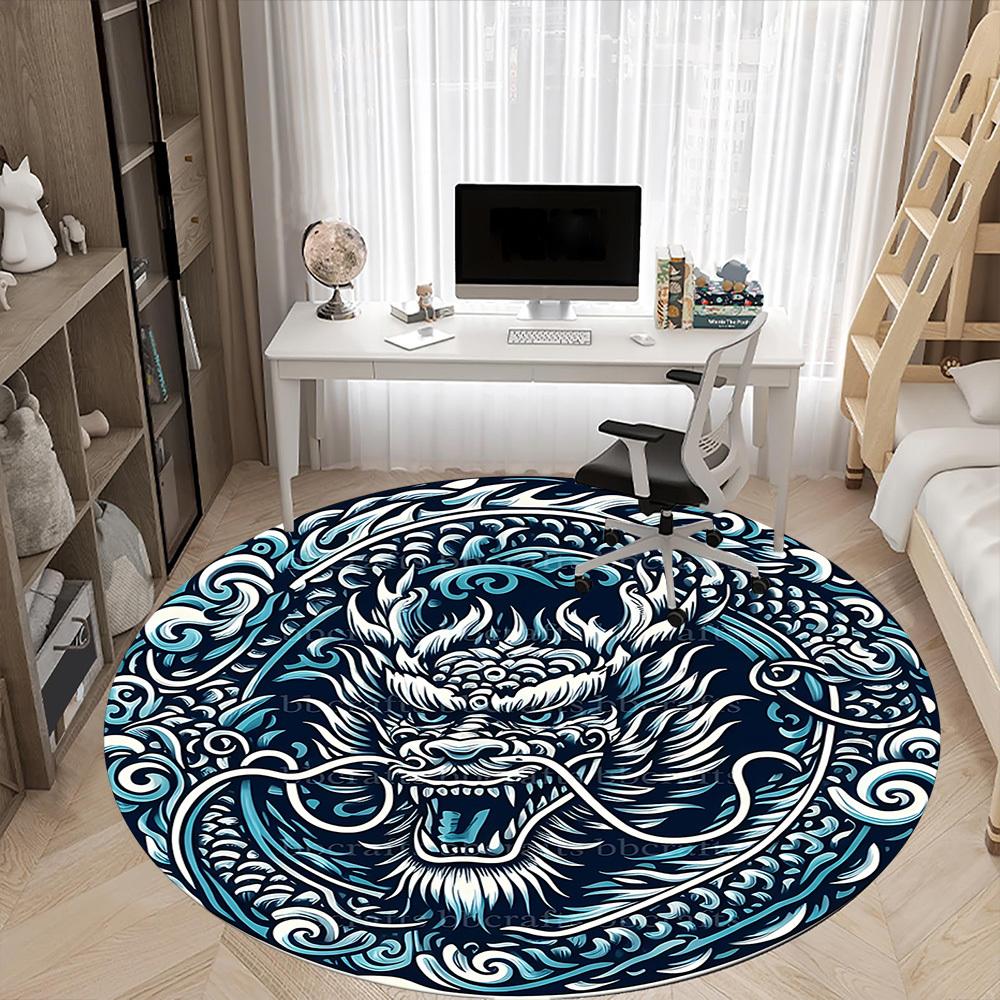 1pc Dragon Head Ornament Carpet, Round Non Slip Durable Large Size Office Carpet, Suitable for Office