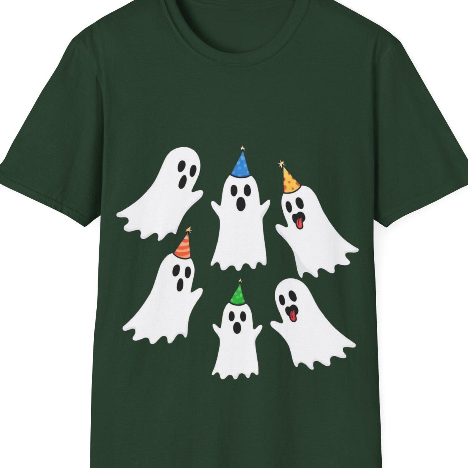 Party Ghosts T-Shirt | Cute Ghosts with Colorful Party Hats, Halloween Tee 130