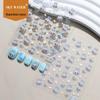 Sky Blue Nail Stickers: 6D Labubu Jelly Bow & White Heart Design
