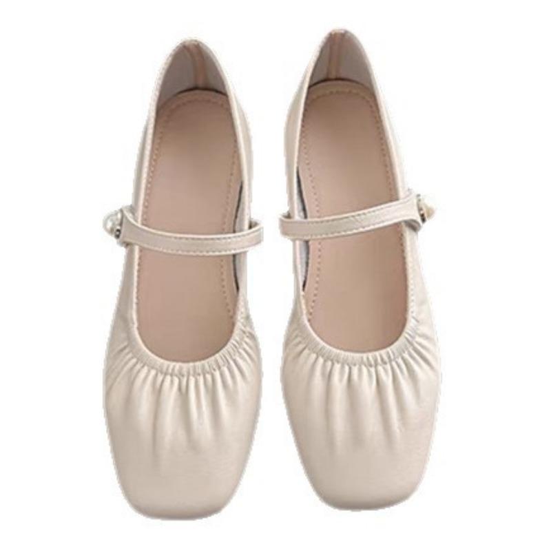 Square Head Silver Single Shoes Women's New Summer Skirt Temperament Low Heel Light Mouth Mary Jane Small Leather Shoes