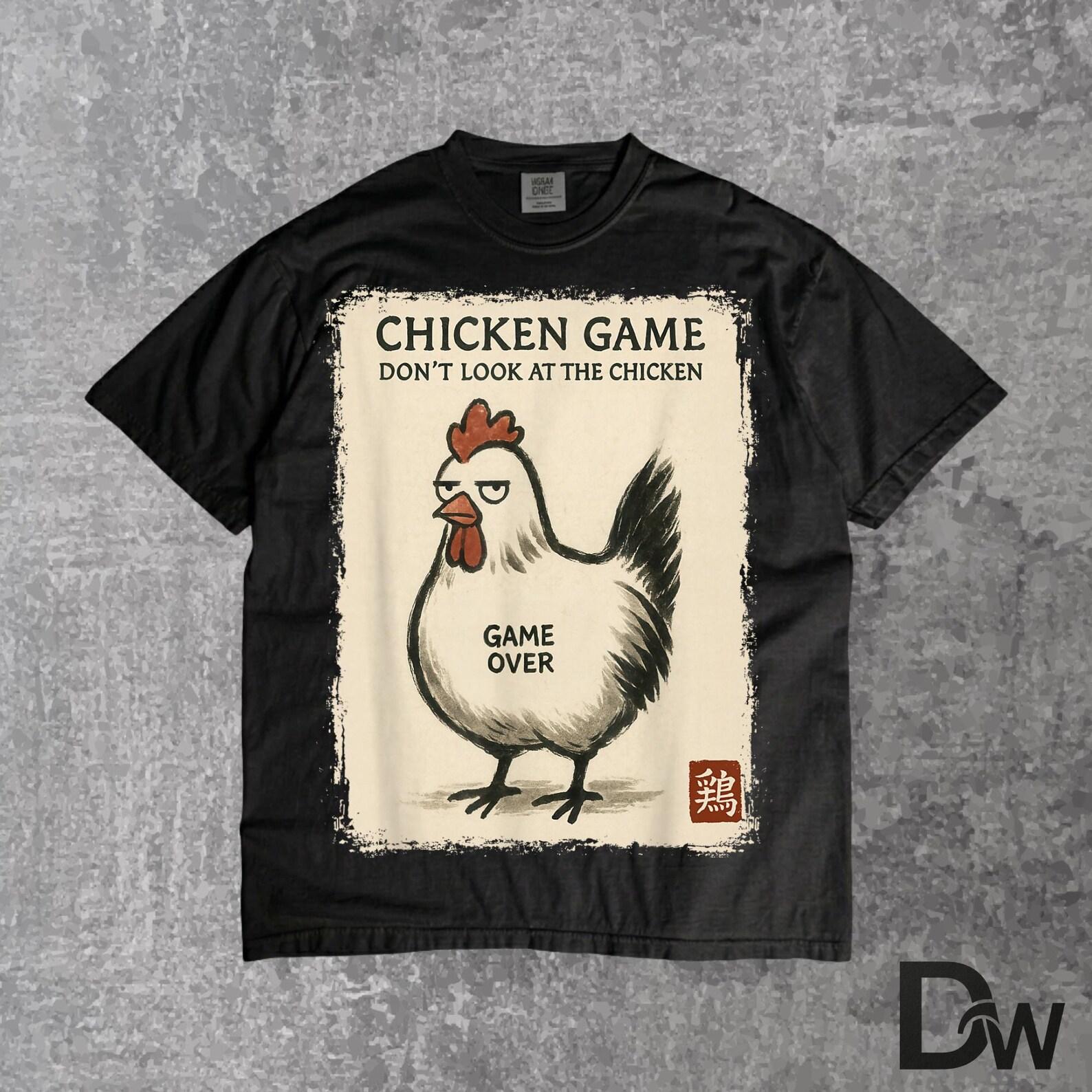 Funny Japanese Art Chicken Game T-Shirt | Retro Graphic Tee for Men Women Teens, Gamer Gift 4XL