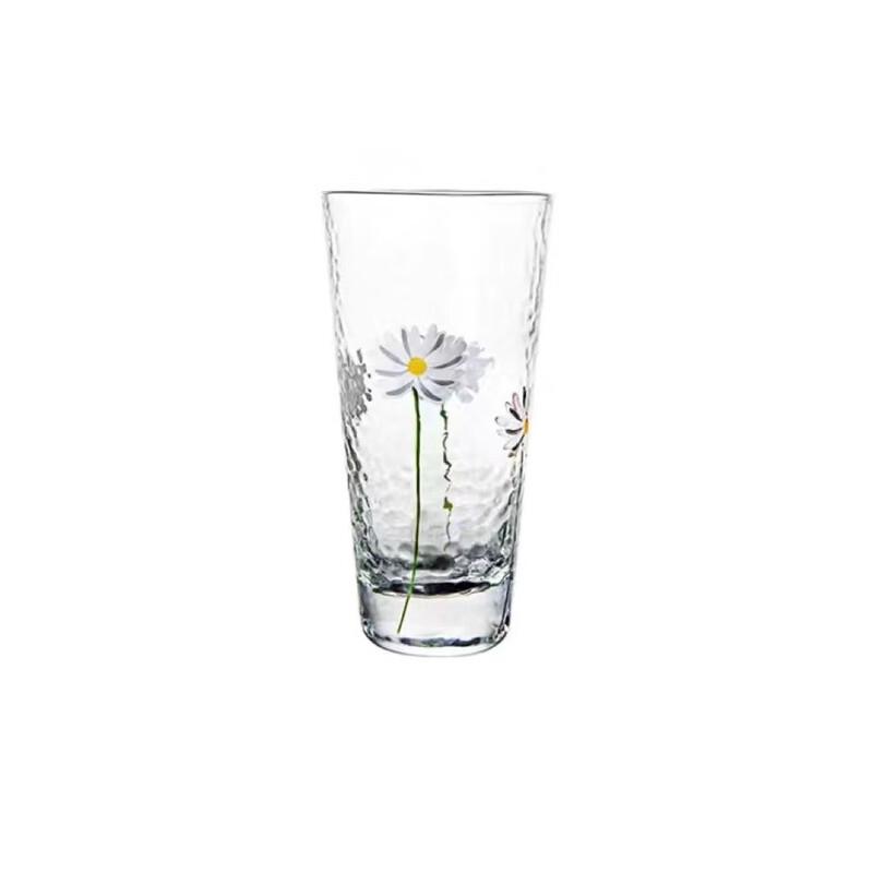Dairuien Hand-Painted Daisy Hammered Glass Tumblers