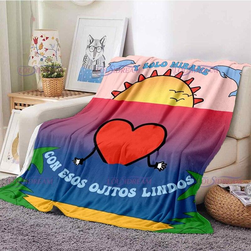 Cartoon Bad Bunny Blanket Flannel Blankets Pop Latin Music Warm Plush Fleece Throw Blankets for Aldult Sofa Bedding All Season