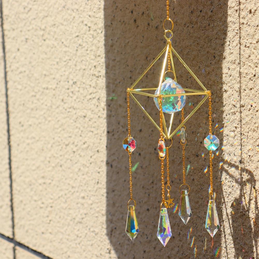 Artificial Crystal Suncatcher Charm Colorful Metal Rainbow Wind Chimes Outdoor Window Home Decoration Garden Car Pendant