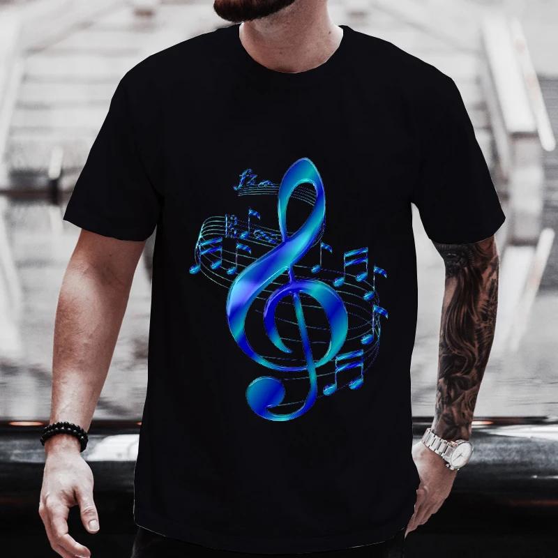 Men T Shirts Summer Men Clothes Oversize Y2K T-Shirt Harajuku Streetwear Golden Treble Clef with Flowing Music Notes Design Tops
