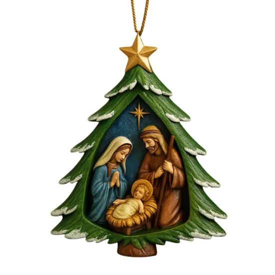 Nativity Christmas Tree Ornament Religious Acrylic Holy Family Hanging Ornament The Birth of Jesus Christian Decoration for Xmas Tree Decor