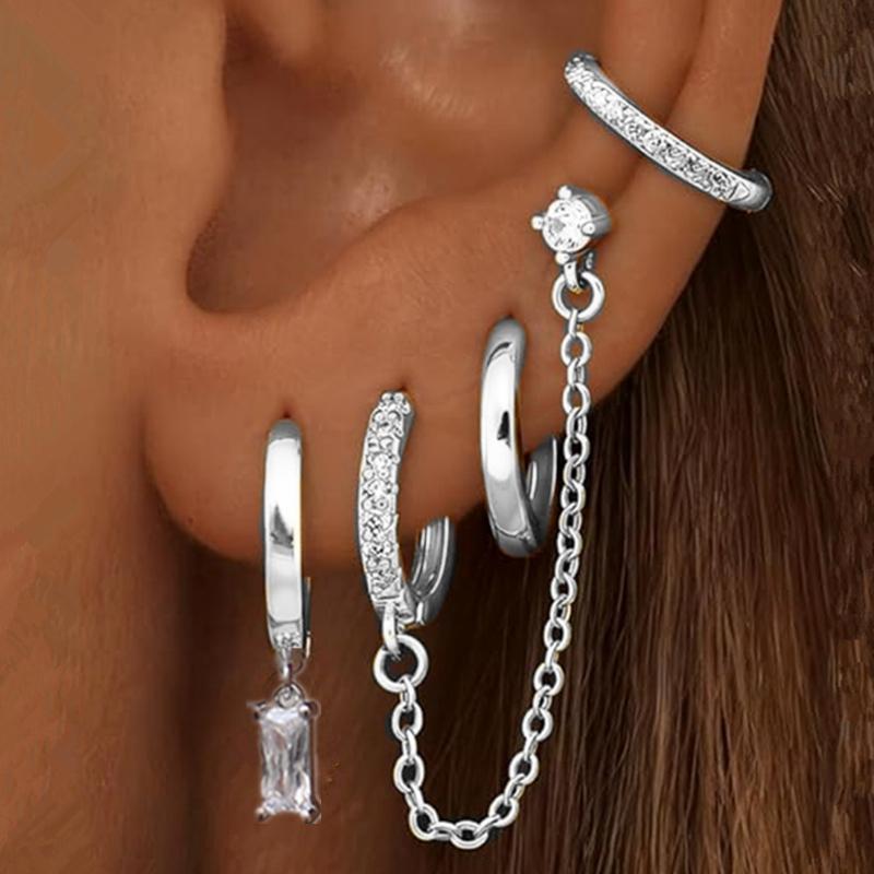 4PC Chain Huggie Earring Set For Women Fashion Flower Tragus Hoop Earrings Bulk Cartilage Piercing Helix Jewelry Lobe Earing Lot