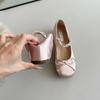 Sheepskin version~ Small inner height increase French rhinestone ballet shoes women's shallow mouth single shoes bow Mary Jane shoes