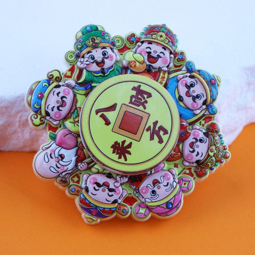 Rotatable New Year Magnetic Sticker God of Wealth Reusable 3D Refrigerator Magnets Cute Cartoon Refrigerator Decorative Magnet