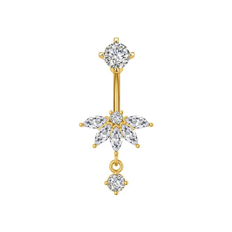 1Pcs  Stainless Steel Zircon Belly Button Ring Butterfly Flower Belly Button Stud Micro-Set Round Belly Button Piercing