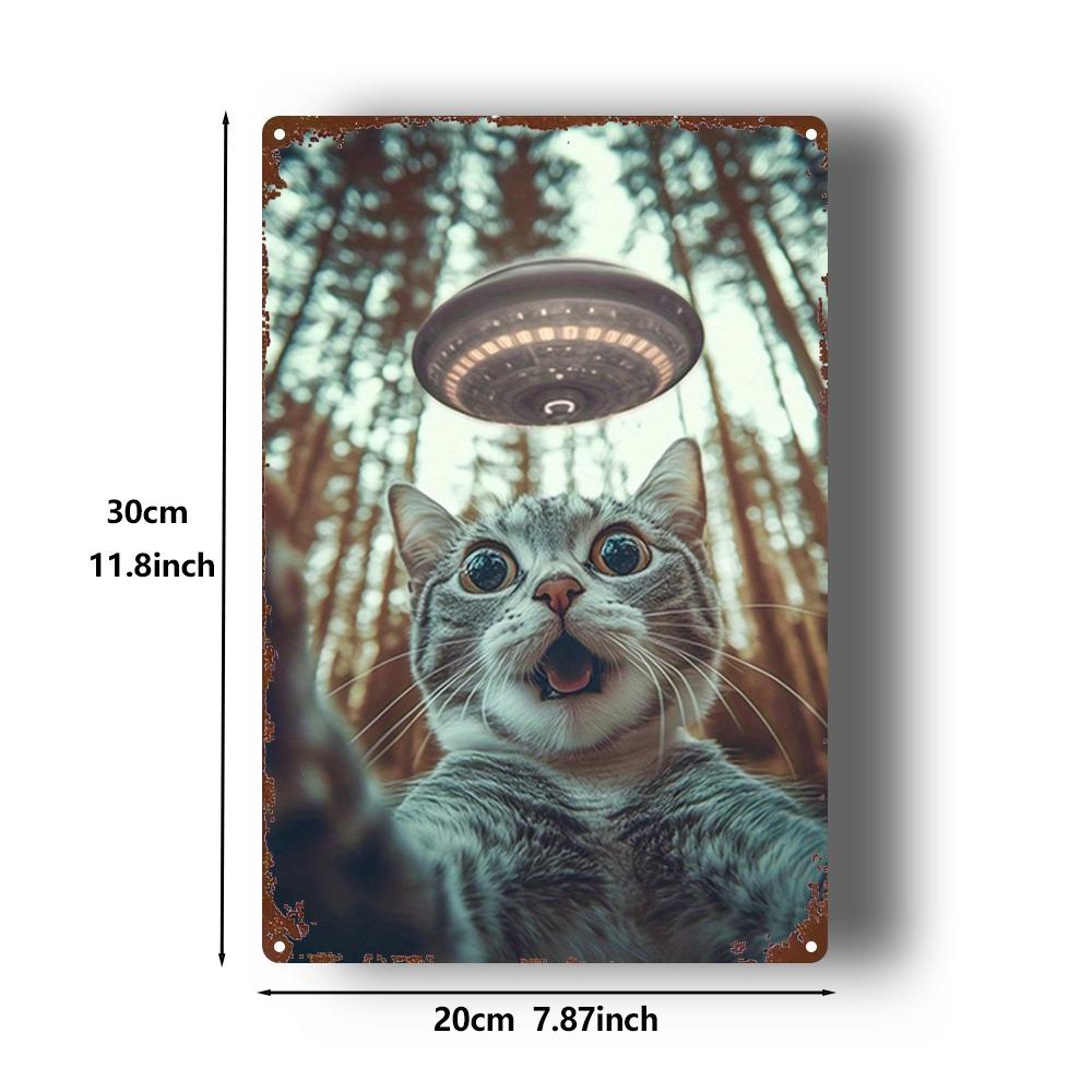 

D PC Vintage Cat UFO Metal Wall Art Sign x Inch 20x30cm（7.8x11.8inch）