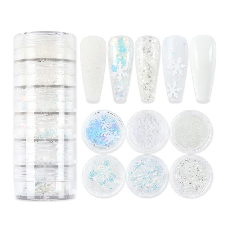 Snowflake Nail Art Glitter Christmas Nail Sequins Flakes 3D Snowflake Glitter for Acrylic Nail Design Christmas Powder