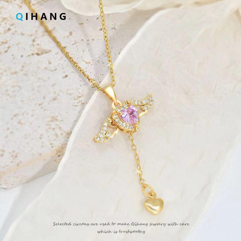 

Titanium Steel Cupid Angel Wings Heart Necklace - Women s Versatile Clavicle Chain with Moving Small Wings, 2025 Edition