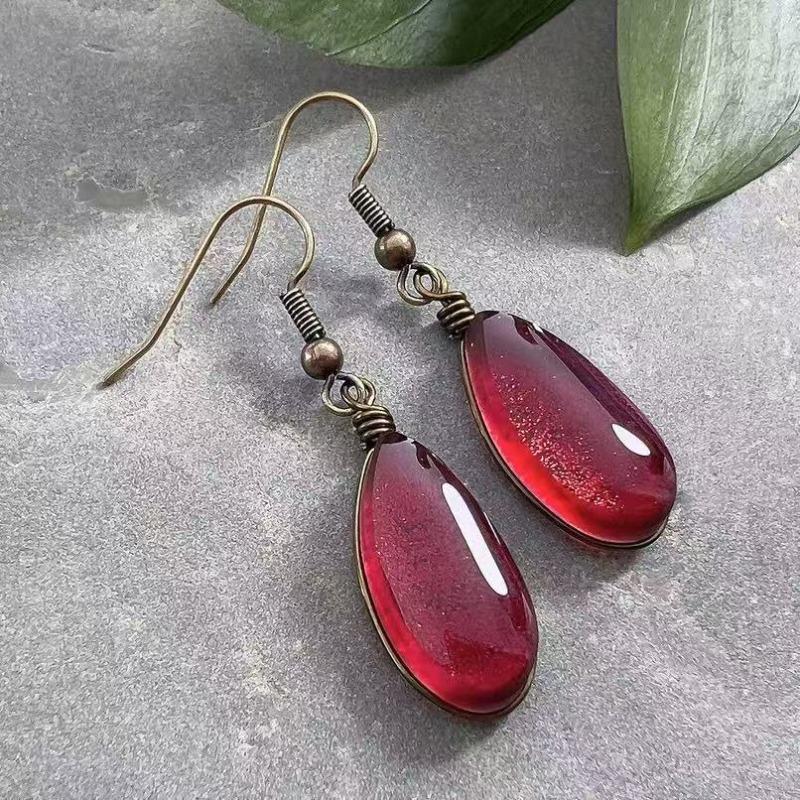 Huajie Charming Red Zircon Inlay for Women Pendant Earrings Vintage Style Dainty Ear Stud  Fashion Trend