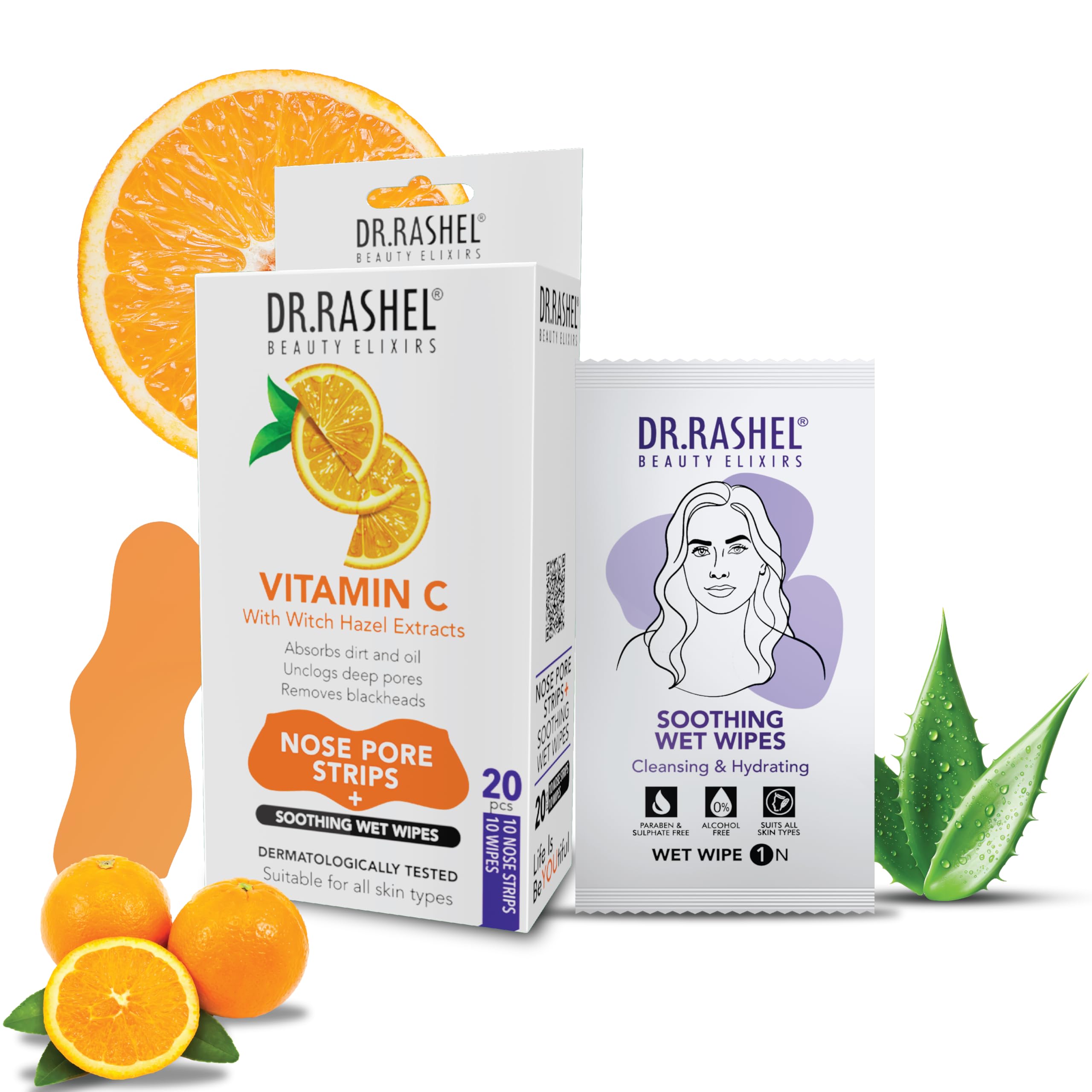 

DR.RASHEL Vitamin C Nose Strips | With Witch Hazel & Charcoal | Blackhead Removal | Oil Control | Deep Pore Cleansing | 10 Strips + 10 Wipes