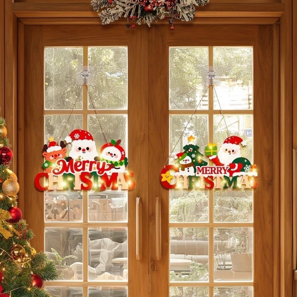 Wooden Christmas Door Hanging Reindeer Decorative Christmas Ornaments Santa Claus Snowflake Xmas Wall-mounted Pendants