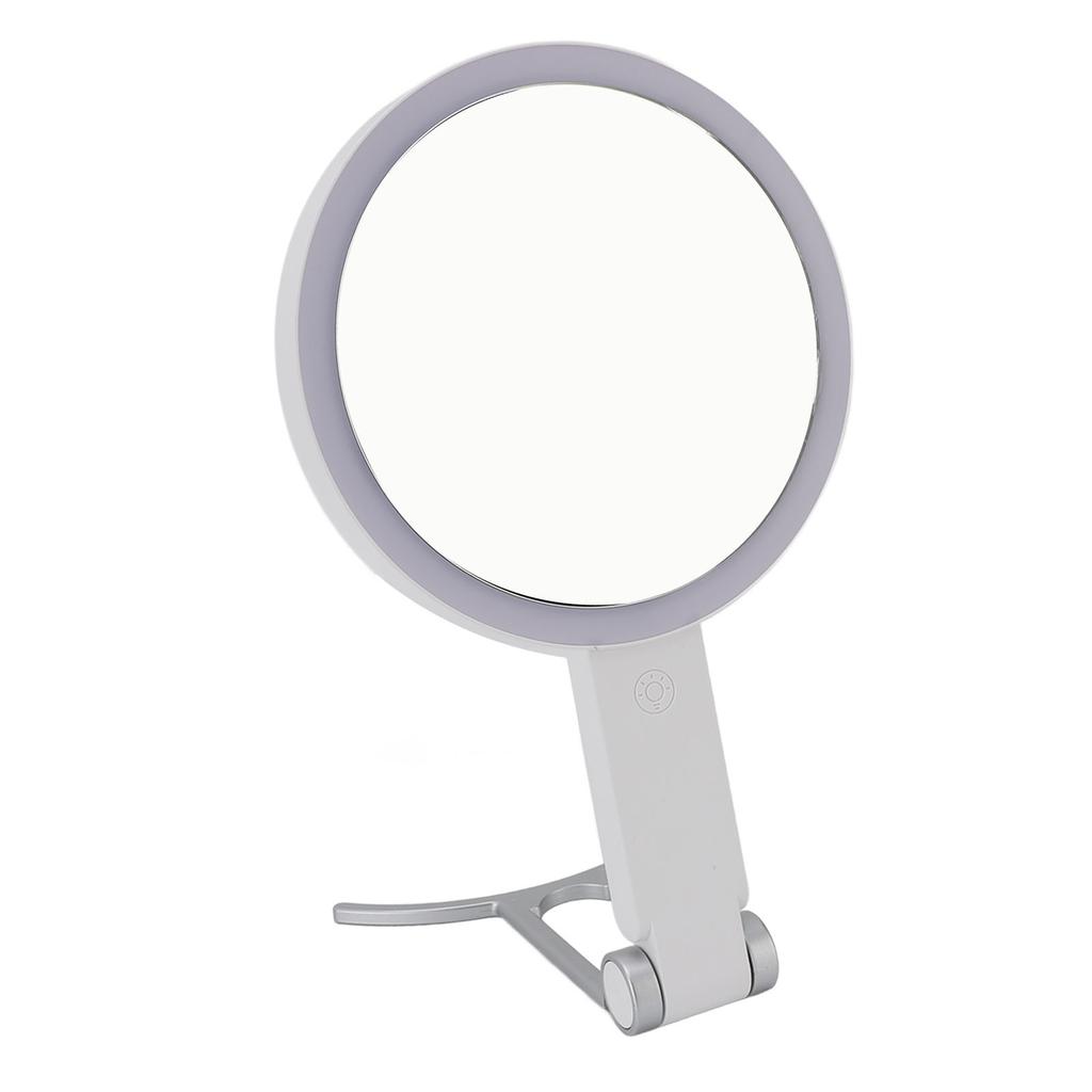 LED Makeup Mirror Dimmable Lights 1X/10X Magnifying Portable Travel Vanity Mirror White C Shape Hand
